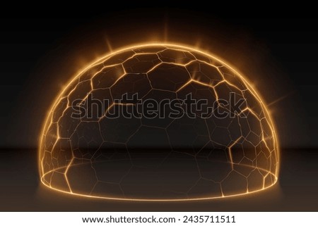 Golden light hexagonal protection sphere on black background