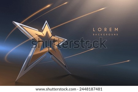 Gold and silver star with light effects