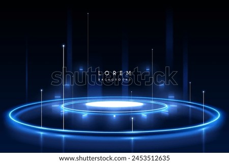 Technology blue circle light stage on black background