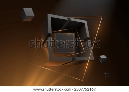 Abstract black and gold geometric shapes with light effect