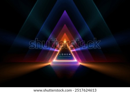 Neon light triangle shape with rays