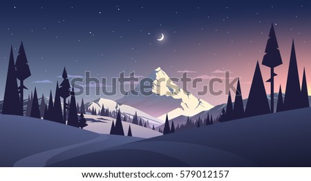 night landscape with mountain and moon