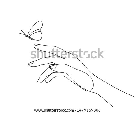 Butterfly flies by hand one line drawing on white isolated background. Vector illustration ストックフォト © 