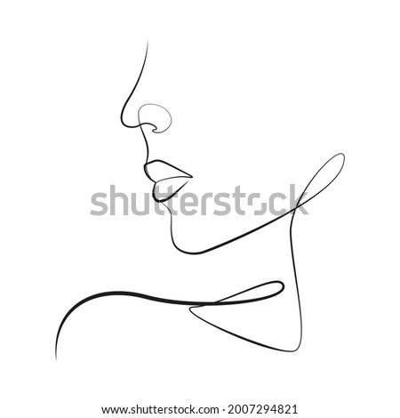 Woman face one line drawing on white isolated background
