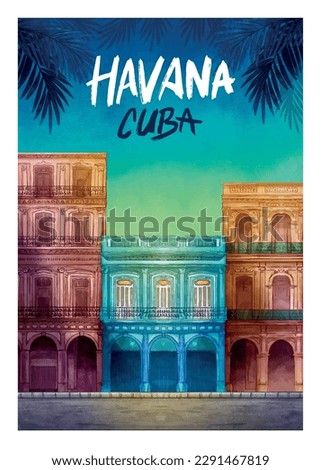 Watercolor havana cuba poster template