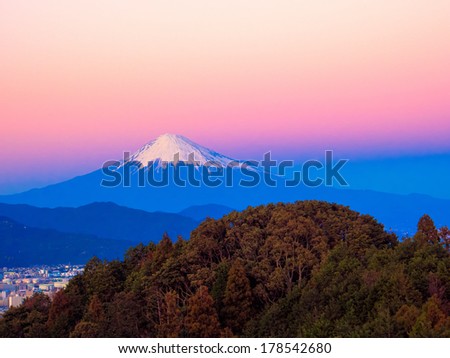 Mount Fuji under the sunset glow