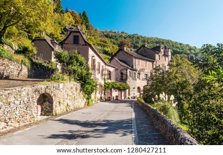 Streets of Conques in the mountains of southern France on a sunny day Photo stock © 