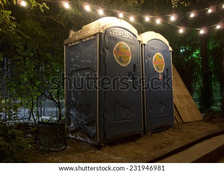 AUSTIN, TEXAS - September 20, 2014: Toilets in the back garden of a bar