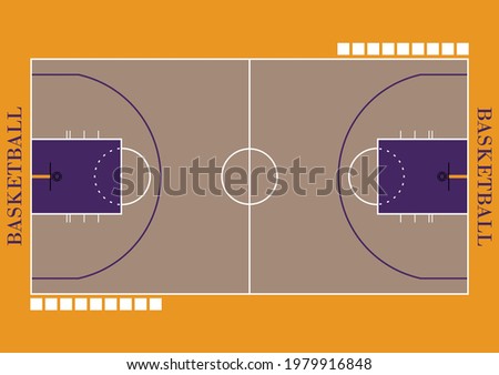 Basketball court with purple and yellow color. Basketball tactical court vector design.