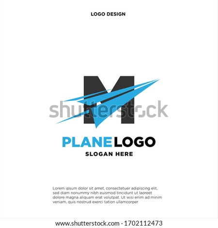 big capital letter M slashed with a paper airplane. aeromode logo vector.