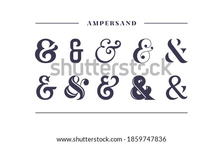 Typography ampersand for wedding invitation. Template symbol of ampersands, sans serif, decorative stock ornament. Vector illustration