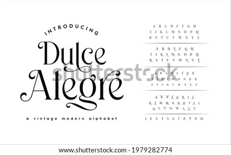 Dulce Alegre: Classic Typography Minimal Fashion Designs. Typeface modern serif fonts and numbers. Elegant stylish alphabet letters font, ligatures, and number. 