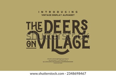 Classic Western Font: 'The Deer on Village'. Uppercase Characters with Ligatures, Warm Gold-Brown Background, and Rich Dark Brown Font.