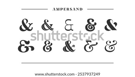 Ampersand Collection: A curated set of ampersands, ideal for wedding invitations. Features decorative, sans-serif styles in vector format, perfect as elegant symbols and ornamental accents.