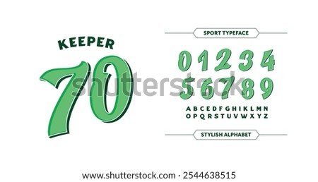 Keeper 70: Bold comic-style number design in vivid green, set against an orange-red background. Perfect for sports jerseys or racing themes. Vector format.