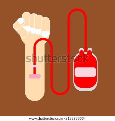 Flat design.Blood donation concept.Donor day.hand donner connected to vein. Medical abstract background by day of donation.