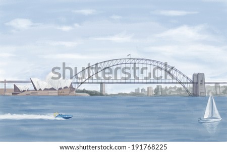 painting style illustration of Opera House Sydney