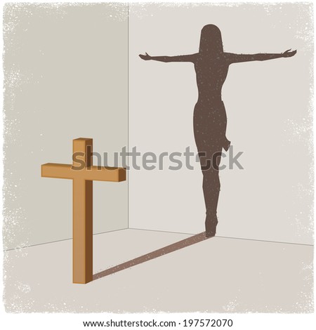 Cross casting shadow of Jesus Christ in vector