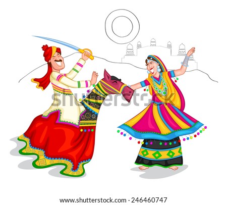 Dancing Rajasthani Couple Of India In Vector - 246460747 : Shutterstock