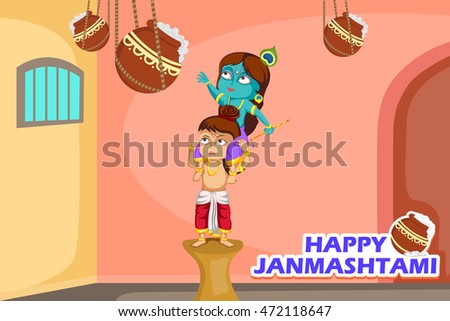 Kanha stealing makhan (cream) with Balrama on Krishna Janmashtami background  in vector - Vectorjunky - Free Vectors, Icons, Logos and More