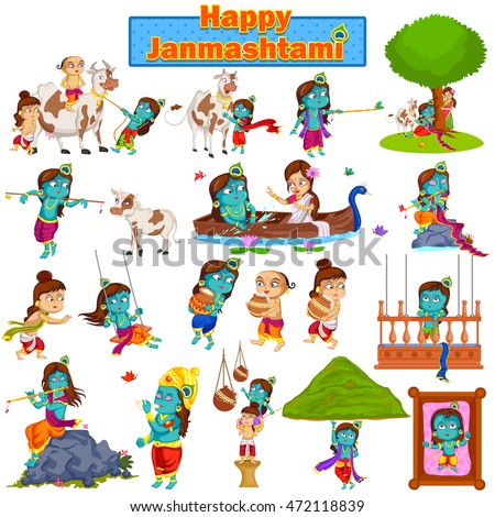 Krishna On Janmashtami Background In Vector - 472118839 : Shutterstock