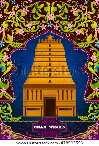 South Indian temple structure building for Happy Onam in vector