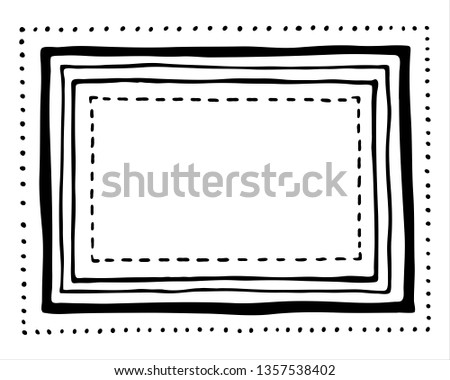 Set of hand drawn square frames. Thin, thick, dashed, dotted rectangles. Vector illustration