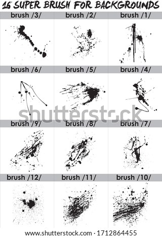 super  set of black brush . Paint, ink, grunge, brushes, lines. Dirty artistic design elements, boxes, frames. Freehand drawing. Vector illustration and brush Photoshop. Isolated on white background .