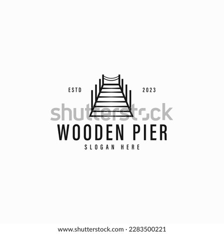 vintage wooden pier logo vector design with outline, modern and elegant, outline village port logo, docks lake iconic logo design vector ideas isolated on white background