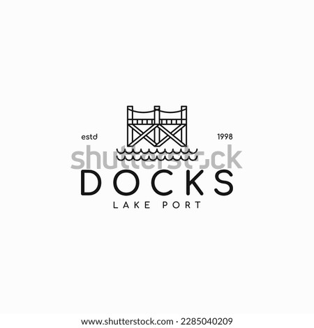 simple docks, lake port, village wharf sign logo business vector design template with outline, modern and minimalist styles isolated on white background. 