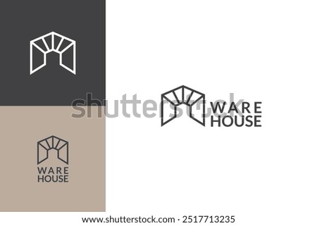 luxury warehouse icon logo vector design template with modern, outline and simple styles for company, corporate and storage business. 