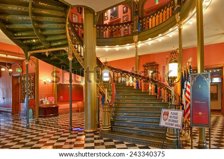 BATON ROUGE, LOUISIANA - May 19: Spiral Staircase in the lobby of the Louisiana State Capitol building on May 19, 2012 in Baton Rouge, Louisiana