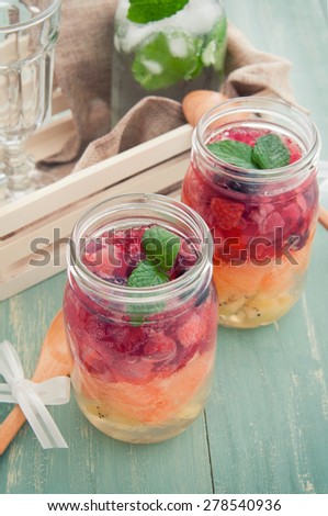 The jelly which is in the mason jar