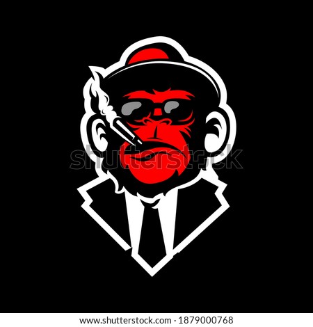 monkey logo gaming, elite red monkey, mafia monkey illustration, a monkey with smoke