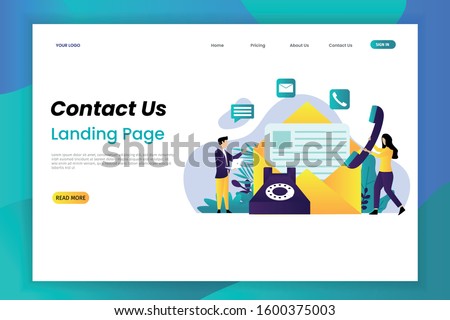 Contact Us flat vector illustration concept landing page. Contact us concept design can be used for websites, landing pages, Ui, mobile applications, posters, banners