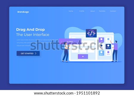 Drag and drop website builder landing page concept. Illustration for websites, landing pages, mobile applications, posters and banners