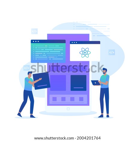 Flat illustration of react native programmer concept. Illustration for websites, landing pages, mobile applications, posters and banners.