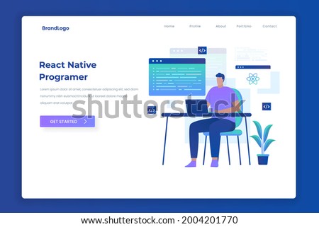 React native programmer illustration landing page concept. Illustration for websites, landing pages, mobile applications, posters and banners.
