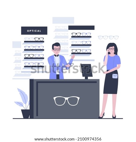 Optical shop illustration design concept. Illustration for websites, landing pages, mobile applications, posters and banners