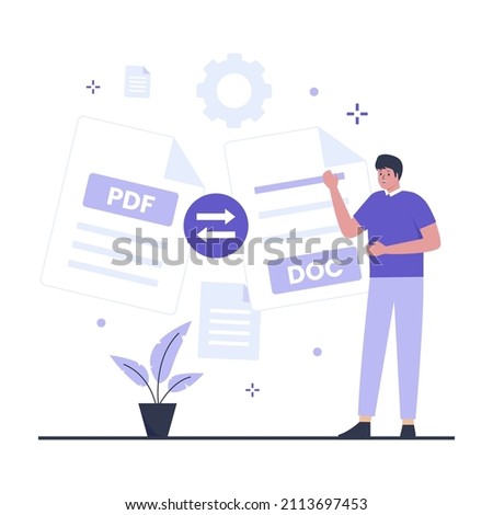 Pdf to doc convert illustration design concept. Illustration for websites, landing pages, mobile applications, posters and banners