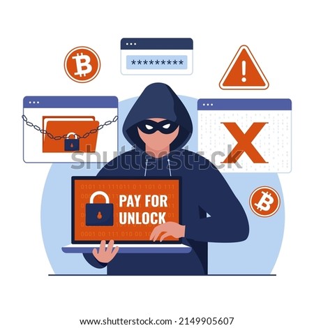 Ransomware with hacker attack illustration concept. Illustration for websites, landing pages, mobile applications, posters and banners. Trendy flat vector illustration