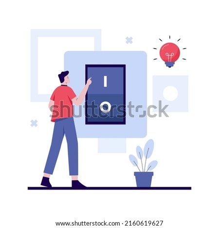 People press switch light illustration concept. Illustration for websites, landing pages, mobile applications, posters and banners. Trendy flat vector illustration