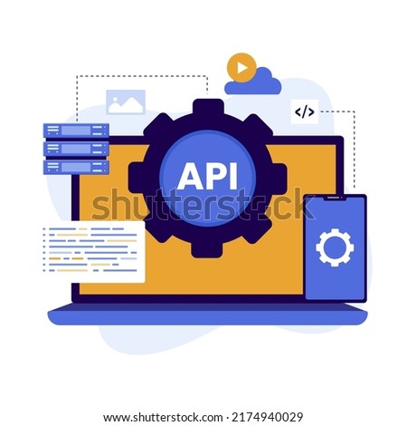 Application programming interface illustration concept. Illustration for websites, landing pages, mobile applications, posters and banners. Trendy flat vector illustration