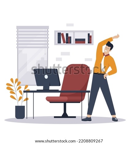 Flat design of man doing exercise stretch office workout. Illustration for websites, landing pages, mobile applications, posters and banners. Trendy flat vector illustration