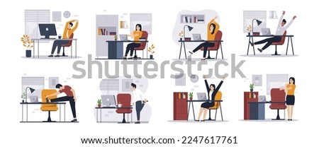Flat design of people doing exercise stretch office workout. Illustration for websites, landing pages, mobile applications, posters and banners. Trendy flat vector illustration