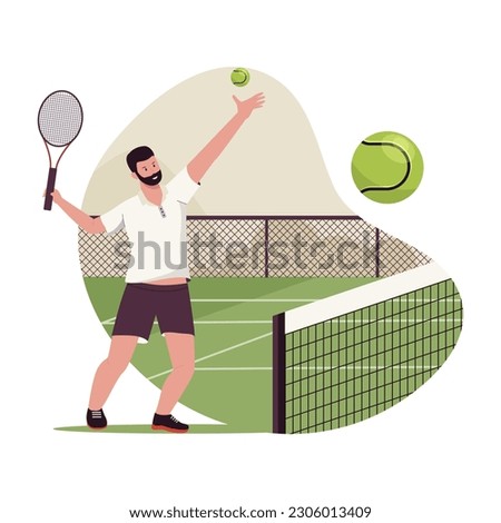 Man playing tennis illustration concept. Illustration for website, landing page, mobile app, poster and banner. Trendy flat vector illustration