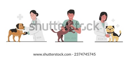 Vector collection of veterinarian checkup concept. Professional veterinarian with pets. Flat style illustration concept