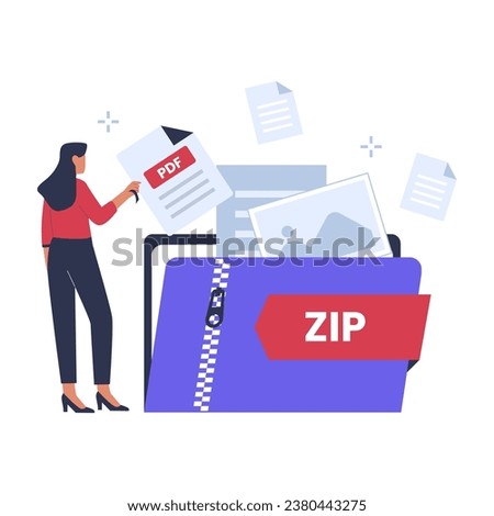 Zip file illustration concept. Compress files. vector flat illustration