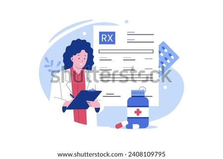 RX medical prescription drug concept illustration. Vector flat illustration