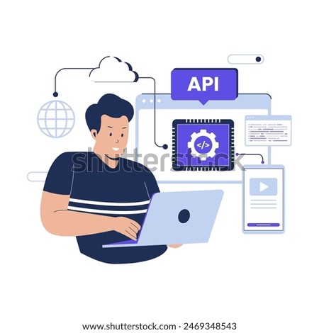 Application programming interface illustration concept. Illustration for websites, landing pages, mobile applications, posters and banners. Trendy flat vector illustration